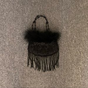 Vtg beaded feather bag